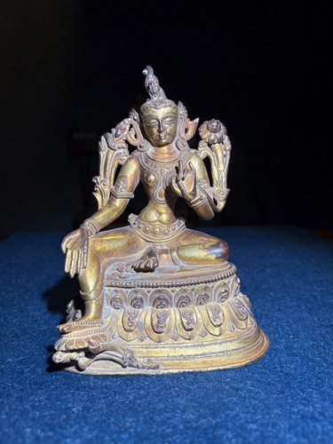 Gilt bronze green tara statue - gilt,